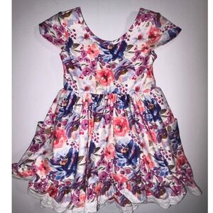 Cheeky Plum Clothing Girls Dress 3T Floral Print ShortSleeve Pockets Lace Ruffle